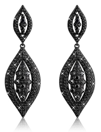 THUNARAZ Clip on Earrings for Women Non Pierced Glitter Rhinestone Crystal | Clip-On Earrings, Wedding Bridal Earrings, Non Pierced Ears, Dangle Earrings, Fake Earrings, Fashion Jewelry - color: Black