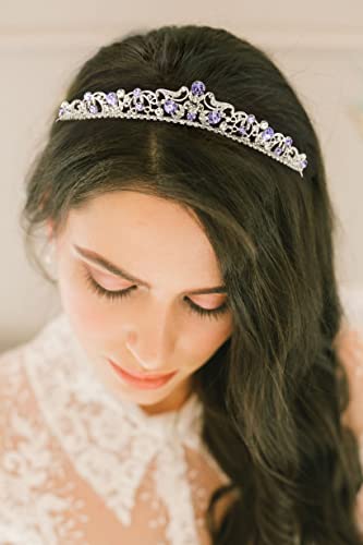 SWEETV Wedding Tiaras and Crowns, Rhinestone Bridal Crown Princess Tiara Headpieces for Women - color: Purple