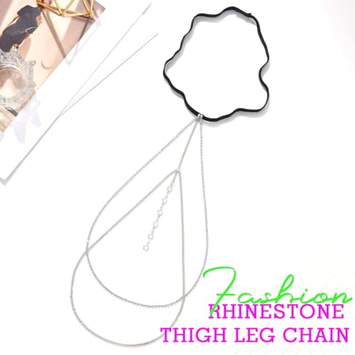 Rhinestone Thigh Chain Beaded Thigh Jewelry for Women - color: Silver