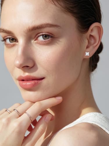 ChicSilver 925 Sterling Silver Earrings Sparkling Heart/Round/Princess Cut Birthstone Earrings for Women Birthday Jewelry with Gift Box - style: A.April(Diamond)-Princess Cut