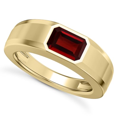 1CT - 3CT Gemstone Signet Pinky Ring - Emerald Cut Gem Pinky Ring White Yellow Rose 10K 14K 18K Gold Sterling Silver Mens Gem Signet Rings for Anniversary Fathers Day - style: Garnet
