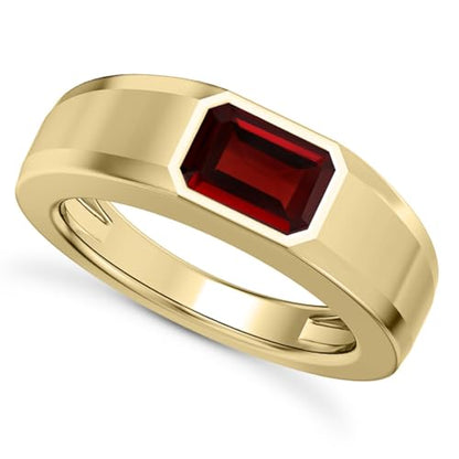 1CT - 3CT Gemstone Signet Pinky Ring - Emerald Cut Gem Pinky Ring White Yellow Rose 10K 14K 18K Gold Sterling Silver Mens Gem Signet Rings for Anniversary Fathers Day - style: Garnet