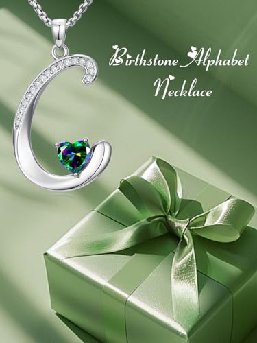 A to Z Initial Birthstone Pendant Necklaces Name Jewelry for Women | 18K White Gold Plated Personalized Alphabet Jewelry Anniversary Christmas Birthday Gifts for Wife Her Daughter Girlfriend - color: C Initial-06-Jun