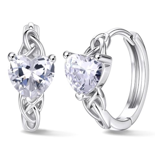 Bestyle 925 Sterling Silver Huggie Hoop Earrings Small Birthstone Hoop Earrings for Women Hypoallergenic Silver Huggie Earring,Great Birthday Earrings Gift for Daughter Wife Mom - color: 04-White Diamond-Hoop