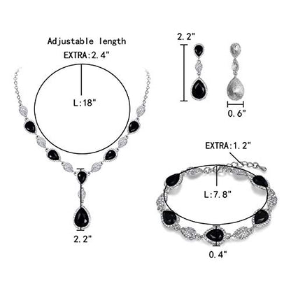 EleQueen Women's Wedding Bridal Jewelry Sets for Brides Bridesmaids, Cubic Zirconia Teardrop Necklace Tennis Bracelet Dangle Earrings Jewellery Set - color: 06-Black Color Clear-Tone