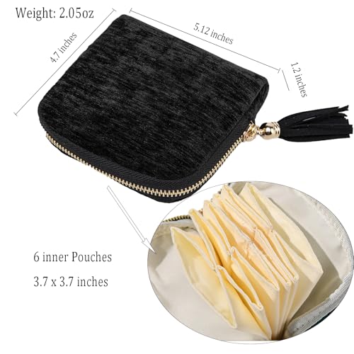 Women's Coin Purses Velvet Mini Travel Jewelry Case Bag with Tassel - color: A-Black