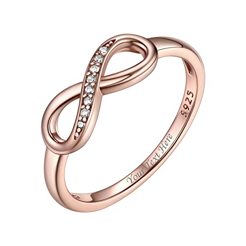 Bestyle Simple S925 Sterling Silver Infinity Rings Cubic Zirconia Rings, Nice Cute BFF Friendship Rings, Dainty Eternity Promise Wedding Bands Perfect Every Day Ring, Size 4-12, Words Engavable - color: 4. Rose Gold Infinity Ring (custom)