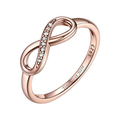 Bestyle Simple S925 Sterling Silver Infinity Rings Cubic Zirconia Rings, Nice Cute BFF Friendship Rings, Dainty Eternity Promise Wedding Bands Perfect Every Day Ring, Size 4-12, Words Engavable - color: 4. Rose Gold Infinity Ring (custom)