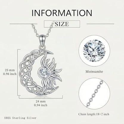 Moissanite Moon and Star Necklace 925 Silver Birthstone Gifts for Women | Sterling Silver Sun and Moon Pendant Elegant Jewelry Birthday Gifts for Wife Mom - color: A3:Sun and Moon-Moissanite