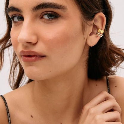 OOOPEL 3 Pairs 14K Gold Plated Ear Cuffs Non Piercing Lightweight Stackable Chunky Earring Cuff for Women Adjustable Non-Fading Fake Earrings Suitable for Christmas Gift - style: Double