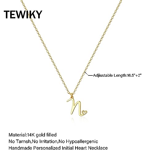Tewiky Initial Necklace for Women-14k Gold Plated Dainty Letter Necklaces | Trendy Cute Custom Personalized Monogram Necklaces - color: gold, style: N