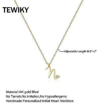 Tewiky Initial Necklace for Women-14k Gold Plated Dainty Letter Necklaces | Trendy Cute Custom Personalized Monogram Necklaces - color: gold, style: N