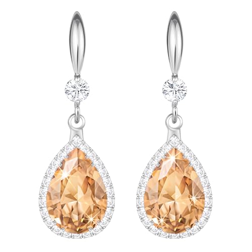 Linawe Imitation Diamond Dangle Earrings for Women Trendy, Rhinestone Drop Chandelier Earrings, Teardrop Crystal Cubic Zirconia Wedding Jewelry Set, 14K Gold/Rose Gold/Silver Tone - color: Silver,Champagne