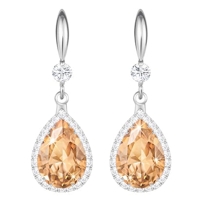 Linawe Imitation Diamond Dangle Earrings for Women Trendy, Rhinestone Drop Chandelier Earrings, Teardrop Crystal Cubic Zirconia Wedding Jewelry Set, 14K Gold/Rose Gold/Silver Tone - color: Silver,Champagne