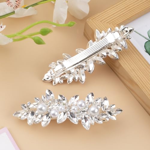 Joez Wonderful 2 Pcs Rhinestone Hair Clips, Silver Bridal Hair Accessories for Women, Sparkly Crystal Hair Pins, Fancy Flower Hair Barrettes for Wedding, Bride (Pearl) - color: Pearl (2pcs)