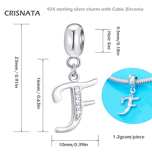 26 Letter Pendant Charms, Polished 925 Sterling Silver Complete Initial A-Z Dangling CZ Stone Alphabet Beads, fits European Bracelet Necklace, Gift for Mother/Father/Daughter/Son/Sister/Aunt - color: Letter F CZ Pendant Charm