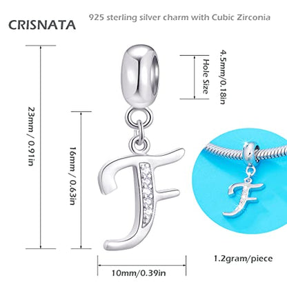 26 Letter Pendant Charms, Polished 925 Sterling Silver Complete Initial A-Z Dangling CZ Stone Alphabet Beads, fits European Bracelet Necklace, Gift for Mother/Father/Daughter/Son/Sister/Aunt - color: Letter F CZ Pendant Charm