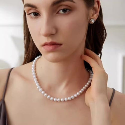 White Genuine Freshwater Cultured Pearl Necklace For Women And Men | Full Sizes from 3mm to 14mm Freshwater Pearls, AAA Grade & Above, A Love Gift Choice For Anniversaries And Birthdays - size: 8-9mm 18in