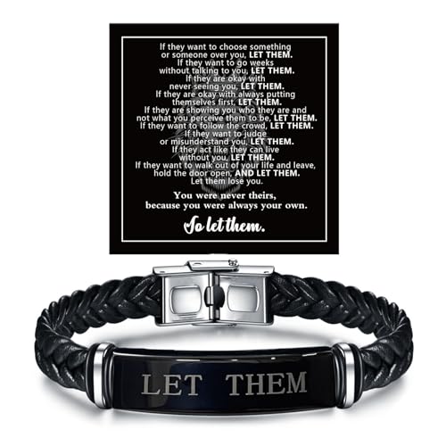 Let Them Infinity Leather Bracelet, Self Worth Motivation Bracelet Stainless Steel Black Braided Leather Bangle Bracelets Handmade Engraved Inspirational Friendship Jewelry Gift for Men - style: Style B