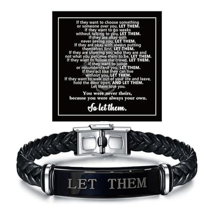 Let Them Infinity Leather Bracelet, Self Worth Motivation Bracelet Stainless Steel Black Braided Leather Bangle Bracelets Handmade Engraved Inspirational Friendship Jewelry Gift for Men - style: Style B