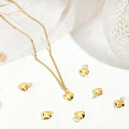 Beebeecraft 10Pcs Tiny Gold Heart Charms 24K Gold Plated Brass Puffy Heart Charms Valentine Hearts Charm for Jewelry Making DIY Crafts Dangle Earring Bracelet Supplies - color: Gold