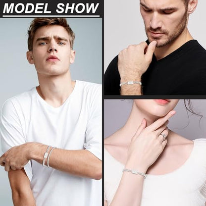 2PCS Initial Letter Stainless Steel Bracelet, A-Z Letter Pendant Silver Gold Black Cuban Rope Link Chain for Men Women Jewelry Set - color: Silver