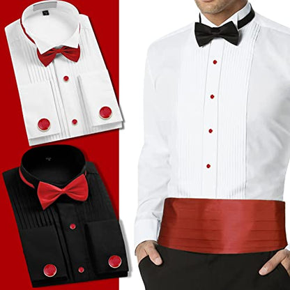 AMITER Men’s Cufflinks and Tuxedo Studs Set, Suitable for Black Suit White Shirts on Wedding, Anniversary, Birthday - color: Red+gold color