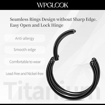 2 PCS Cartilage Earring Double Triple Hoop Nose Ring Titanium Conch Piercing Jewelry - color: Black 1, size: 16g 8mm