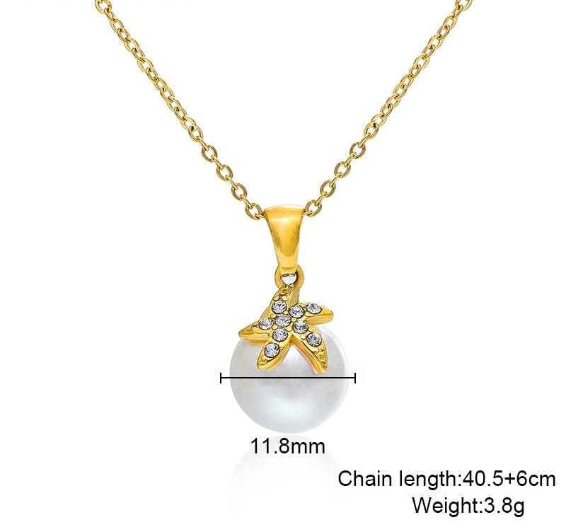 18K Gold Plated Pendant Necklaces - Dainty Minimalist, Waterproof, Non-Tarnish Fashion Jewelry for Women - style: Pearl Starfish pendent