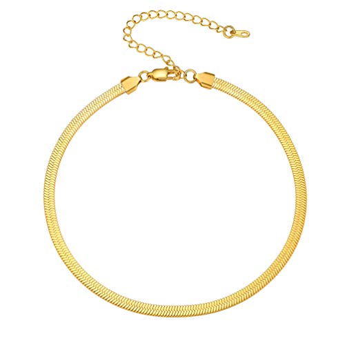 PROSTEEL 3mm/5mm Herringbone Choker Necklace for Women, 12.5"/15"/18", Stainless Steel/Sterling Silver Flat Snake Chain in Silver/Yellow Gold/Rose Gold/Black, Come with Box - color: 5mm-Gold Plated, size: 12.5 Inch