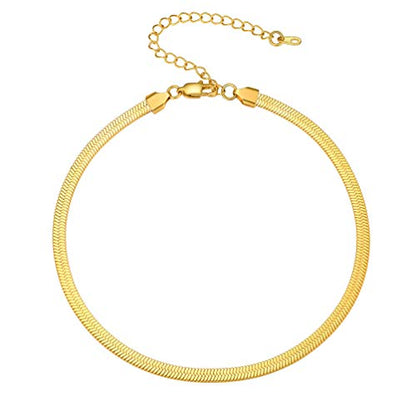 PROSTEEL 3mm/5mm Herringbone Choker Necklace for Women, 12.5"/15"/18", Stainless Steel/Sterling Silver Flat Snake Chain in Silver/Yellow Gold/Rose Gold/Black, Come with Box - color: 5mm-Gold Plated, size: 12.5 Inch