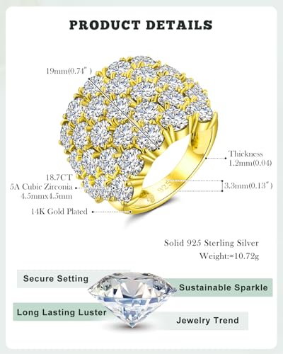 925 Sterling Silver Pave Birthstone Chunky Statement Rings for Women Men | 14K Gold Plated/Silver Large Dome Ring Birthday Cocktail Jewelry,Size 6 to 10(with Gift Box) - color: 04-CZ-14K Gold Plated-Apr.