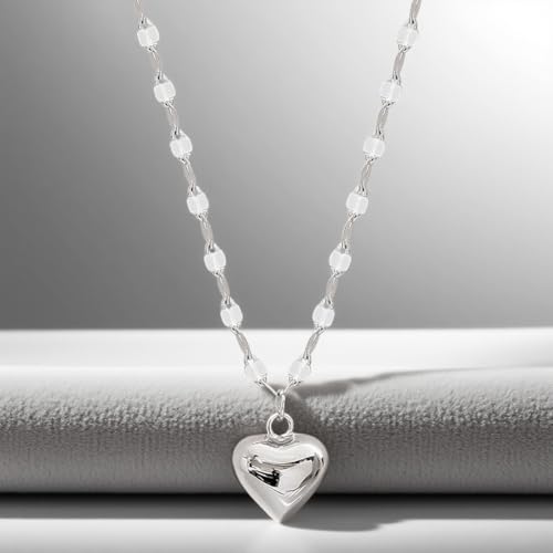 Necklace 14K Silver Plated Simple Shining Heart-Shaped Pendant Delicate Dlegance Unique Jewelry Lobster Clasp Adjustable Extender - style: 14K Sliver Heart-Shaped Pendant