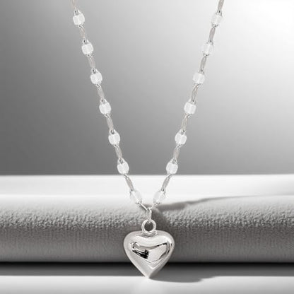 Necklace 14K Silver Plated Simple Shining Heart-Shaped Pendant Delicate Dlegance Unique Jewelry Lobster Clasp Adjustable Extender - style: 14K Sliver Heart-Shaped Pendant