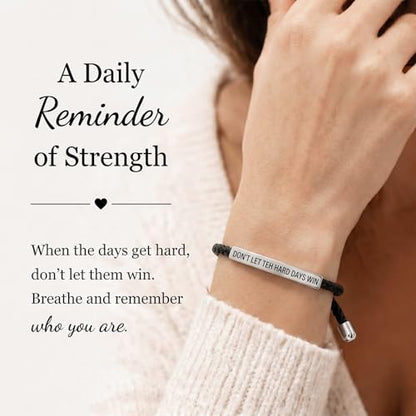 Frodete Dont Let The Hard Days Win Bracelet Inspirational Gifts for Women Adjustable Braided Tube Bracelet Gifts for Friends - color: A1:black silver