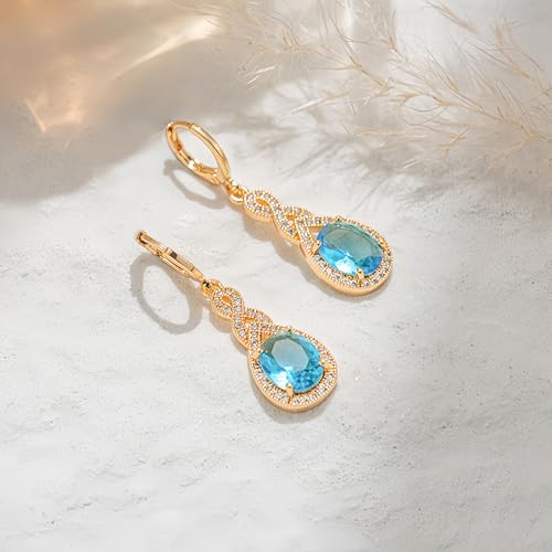 18K Gold Plated Flower Dangle Earrings for Women, Hypoallergenic Cubic Zirconia Earrings, Elegant CZ Drop Earrings, Statement Jewelry Gifts Party Fashion - style: OBS0470-Blue