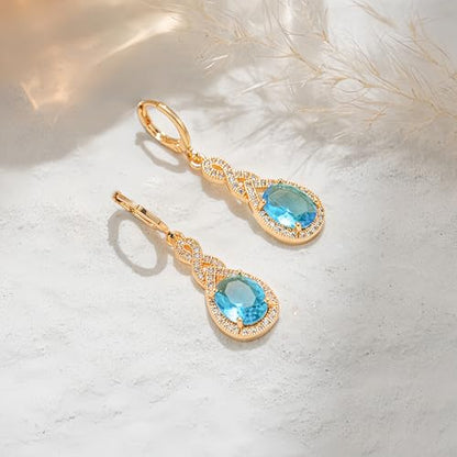 18K Gold Plated Flower Dangle Earrings for Women, Hypoallergenic Cubic Zirconia Earrings, Elegant CZ Drop Earrings, Statement Jewelry Gifts Party Fashion - style: OBS0470-Blue