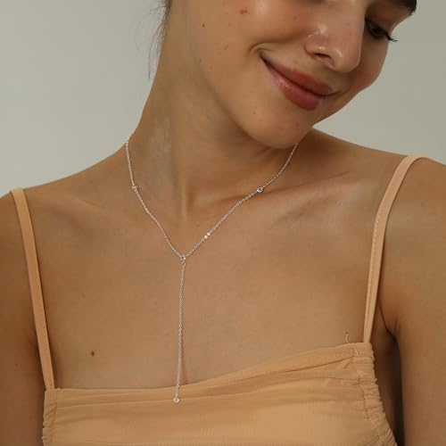 Gold Necklace for Women, Dainty Long Necklace 14k Gold Plated Lariat Long Necklaces for Women Trendy Simple Statement Drop Necklace Fashion Body Chain Prom Jewelry Gold Accessories - color: 7-Silver
