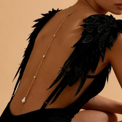 Back Necklace with Rhinestone Pearl Pendant Back Body Chain for Backless Dress Bridal Wedding Backdrop Necklace Crystal Simple Waist Body Jewelry for Women - color: B1