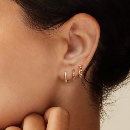 Risamil 3Pairs Gold Hoop Earrings for Women Trendy, 14K Gold Plated Hoops Huggie Earrings Dainty Chunky Earring Stacks Cute Earring Set Gold Jewelry Set for Women Gifts Fashion Accessories - color: 3 pair gold hoops