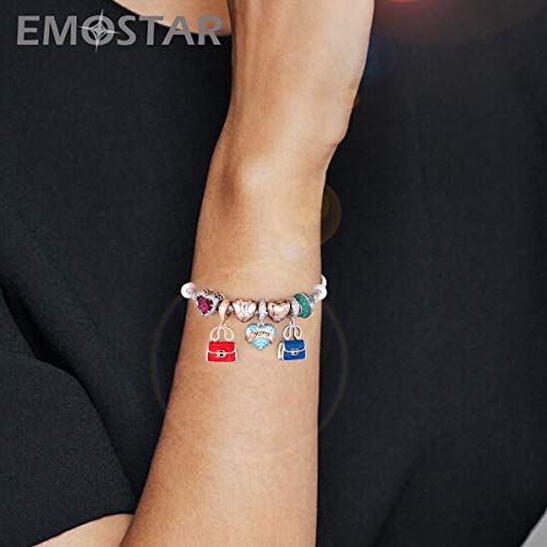 EMOSTAR Jan-Dec Birthstone Charms fits European Birthday Bracelet, Dangle 925 Sterling Silver Heart Shaped Pendant with 12 Months Birthstones, Gifts for Mom/Women - color: March Birthstone