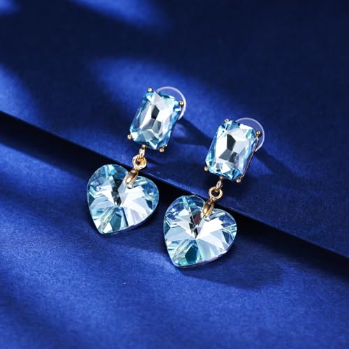 Crystal Heart Teardrop Dangle Earrings for Women Hypoallergenic Multicolor Cubic Zirconia Drop Earrings for Wedding Prom Party Daily Wear - color: Heartblue