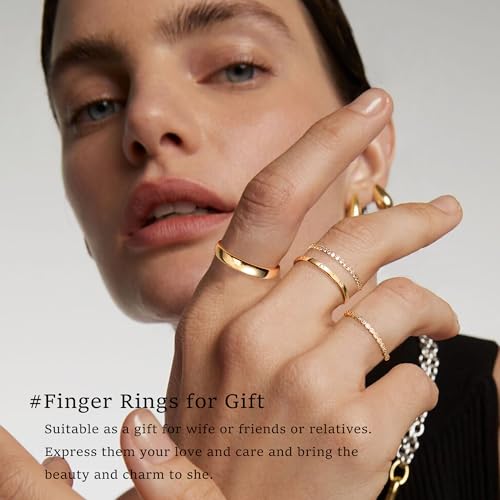 EXGOX Dainty Stackable Gold Rings - 14K Gold Plated, Non Tarnish Cubic Zirconia Stacking & Thumb Knuckle Rings (4pcs Size 7-11) - color: Gold Bands Rings, size: 11