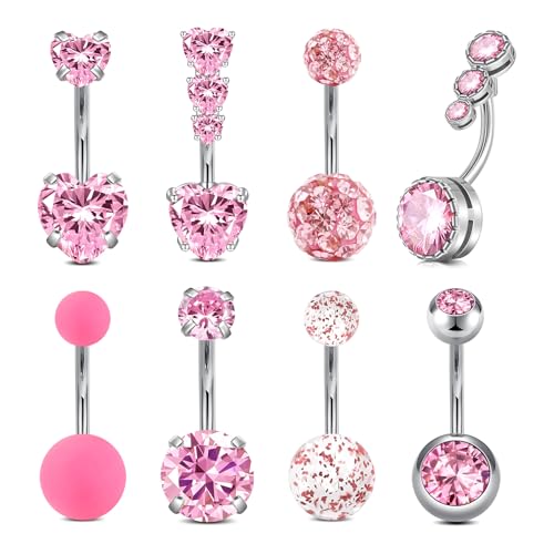 Briana Williams Belly Button Ring Belly Rings Belly Button Piercing Gold Belly Button Ring for Women Clicker Belly Ring Belly Piercing Stainless Steel 14g 10mm Blley Navel Rings Piercing Jewelry - color: A2 -8pcs