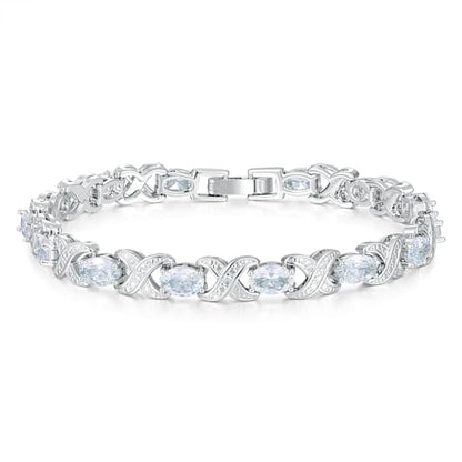 Tennis Bracelets for Women, Oval Tennis Bracelets with X-Shape Classic Design Cubic Zirconia Bracelet for Women Men, 14K White Gold Plated Elegant CZ Bracelet 6.5-7.5 Inches - size: 7 inch