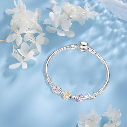 Butterfly Flower Garden Charm Magnolia Bloom Crystal Opennwork Enamel Bead for Pandora Charm Bracelet - style: Purple Butterfly