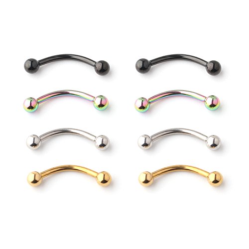8PCS Assorted Colors Stainless Steel Body Jewelry Ball Eyebrow Ear Navel Belly Lip Piercing Bar Ring 16G 6mm - style: Eyebow Ring 10mm