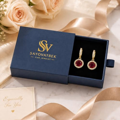 14K Gold Plated Hoop Dangle Earrings for Women, Hypoallergenic Colorful Cubic Zirconia Drop Earrings, Lightweight Huggie Earrings for Women - color: Gold/Ruby Red
