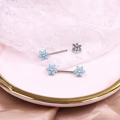 14G Opal Flower CZ Nipple Barbell Nipple Ring Piercing Jewelry for Women - color: blue