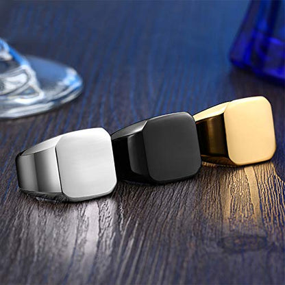 Stainless Steel Signet Ring for Men Solid Square Biker Rings Matte Brushed/Polished Finish - color: Polished, Black